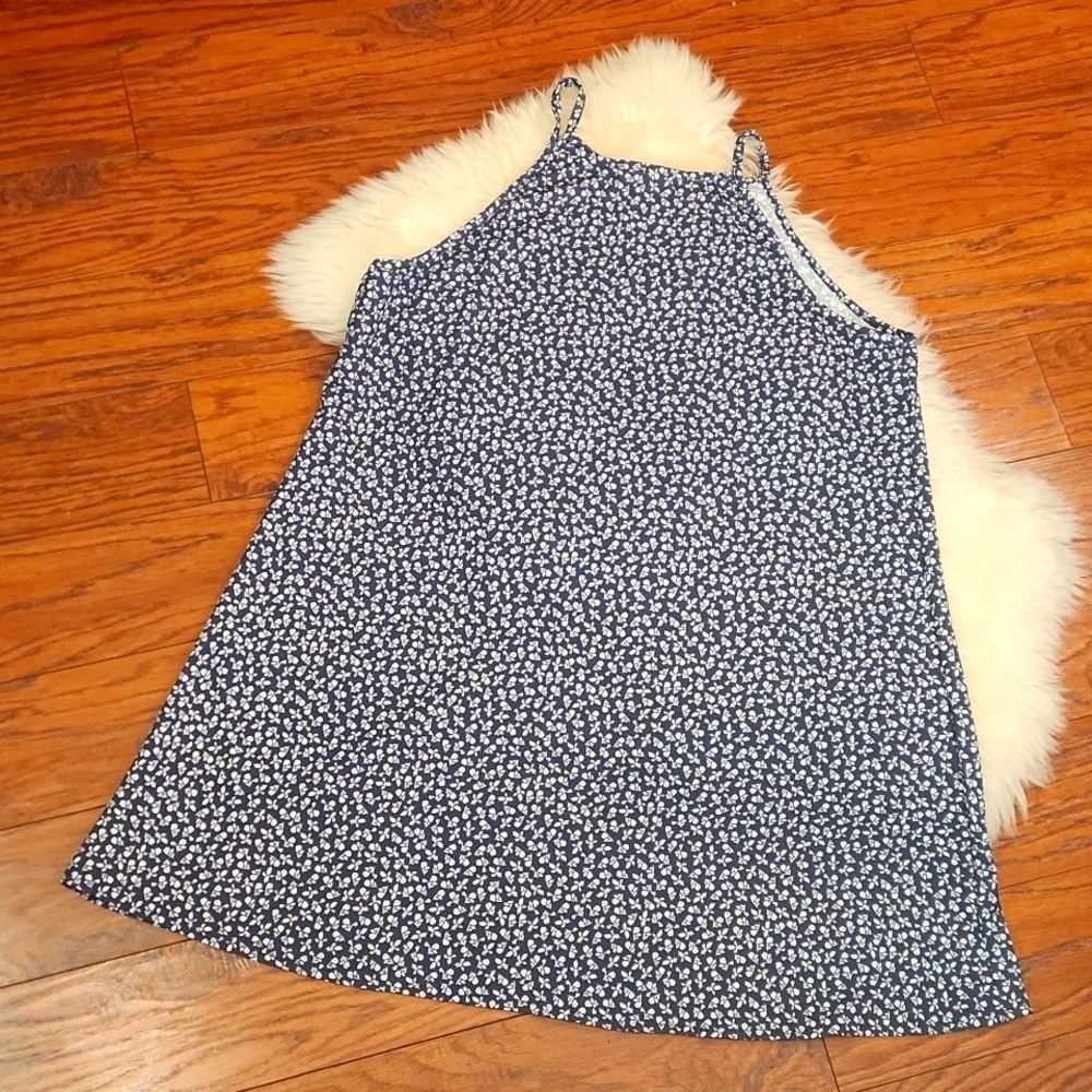 Wallflower Navy MicroPrint Floral High Neck Y2k Inspired Midi Dress - Picture 2 of 4
